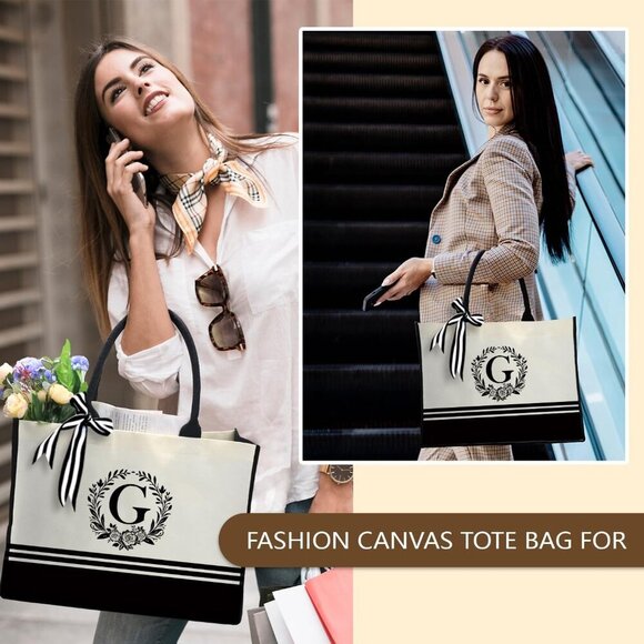 Personalized Canvas Tote Bag Monogrammed Gift for Women Teacher Friend Stylish - Picture 6 of 7
